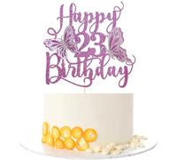 Kaoenla Butterfly Happy 23rd Birthday Cake Topper-3D Butterfly theme 23 years old/23rd Birthday/Anniversary Party Cake Decor Purple Glitter