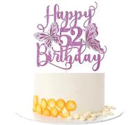 Kaoenla Butterfly Happy 52nd Birthday Cake Topper-3D Butterfly theme 52 years old/52nd Birthday/Anniversary Party Cake Decor Purple Glitter