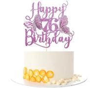Kaoenla Butterfly Happy 76th Birthday Cake Topper-3D Butterfly theme 76 years old/76th Birthday/Anniversary Party Cake Decor Purple Glitter
