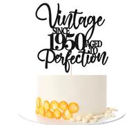 Kaoenla Glitter Vintage Since 1950 Cake Topper, Black Sparkle Aged to Perfection Cake Decor for 76th Birthday & Anniversary Party