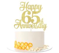 Kaoenla Happy 65th Anniversary Cake Topper - Gold Glitter Decorations for Wedding & Birthday Parties