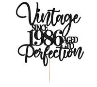 Kaoenla Vintage Since 1982 Aged To Perfection Cake Topper -Black Glitter Cake Topper-Celebrating 42th Birthday/42th Anniversary Party Decoration(1982)