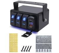 KAOLALI 3 Gang Rocker Switch Panel 12V 24V Switch Panel ON/OFF Toggle Switch Box with Voltmeter PD & QC 3.0 Charger Port with Night Glow Stickers for RV Marine Boat Car Vehicles Truck, Blue LED