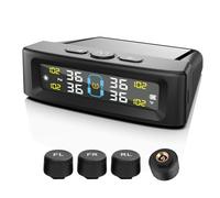 KAOLALI Tyre Pressure Monitoring System TPMS Solar Wireless Tyre Pressure Monitor with 4 External Sensors, Real-time Display Temperature Pressure 5 Bar Solar & USB Charging for Car SUV
