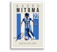Kaoru Mitoma Brighton & Hove Albion Signed Photo Poster Print Picture Display Framed Autograph Memorabilia for Football Fans Gift Japan (A4 poster Only Cream)
