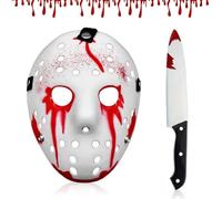 KAOVCXR 2 PCS Adults Horror Mask and Dagger prop,Mask Horror Hacker Bloodied Halloween Accessories for Halloween Cosplay Masquerade Party Fancy Dress Cosplay Mask & Prop