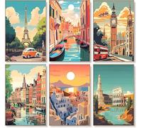 KAOVCXR 6 Pack Paint by Numbers for Adults-DIY Painting by Numbers for Adults,Famous Landmarks Canvas Paint by Numbers,Perfect for Gifts and Home Wall Decor 8x12 Inch