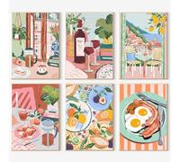KAOVCXR 6 Pack Paint by Numbers for Adults, Painting Kits for Beginners On Clear Colored Canvas,Food DIY Acrylic Oil Painting by Numbers Kits on Canvas Table 20x30CM/8x12in (no Frame