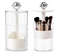 KAOVCXR Dustproof Makeup Brush Holder with Auto Lift Design, Squeeze Rise Cosmetic Storage Container, Clear Organiser for Dressing Table, Makeup Organiser Storage & Toothbrush Holder