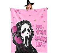 KAOVCXR Hang Up Ghost Scary Face Blanket - 100x130cm Pink Flannel Throw - Horror Halloween Valentine's Day Gift for Bed, Couch, Living Room Decor