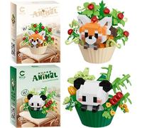 KAOVCXR Panda Building Block, 2 PCS Cute Panda Building Blocks Animal Set,Panda Micro Building Blocks Suit for Girls and Boys,DIY Blocks Collection Ornament Gift