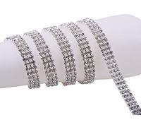 KAOYOO 3 Row Soldered Rhinestone Chain Trim, 1 Yards, 4.0mm Clear Crystal Cup Chain in Silver Setting, Flatback Bling Strip for Jewelry Making, Dress Embellishment, Wedding Decor, Crafts & DIY