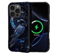 Kapadiy Magnetic Case for iPhone 16 Pro, Gothic Raven Celestial Moon Stained Glass Design Compatible with MagSafe,Hybrid Dual Protection Silicone + Hard PC Shockproof Full Body Cover for Men Women