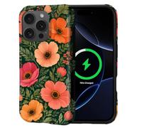 Kapadiy Magnetic Case for iPhone 16 Pro Max Case,Bold Floral Pink Orange Flowers Design Compatible with MagSafe,Upgrade Hybrid Protection Silicone+ Hard PC Shockproof Full Body Cover for Men Women