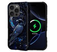 Kapadiy Magnetic Case for iPhone 16 Pro Max, Gothic Raven Celestial Moon Stained Glass Design Compatible With MagSafe,Hybrid Dual Protection Silicone + Hard PC Shockproof Full Body Cover for Men Women