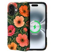 Kapadiy Magnetic Case for iPhone 17 Case,Bold Floral Pink Orange Flowers Design Compatible with MagSafe,Upgrade Hybrid Dual Protection Silicone+ Hard PC Shockproof Full Body Cover for Men Women