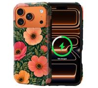 Kapadiy Magnetic Case for iPhone 17 Pro Max Case,Bold Floral Pink Orange Flowers Design Compatible with MagSafe,Upgrade Hybrid Protection Silicone+ Hard PC Shockproof Full Body Cover for Men Women