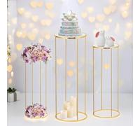 Kapaga 3pcs Gold Metal Plant Stand, Cylinder Pedestal Stands for Parties, Metal Plant Columns Pedestal Stands for Display, Round Cylinder Columns tables for Weddings Cake Stand Floor Plant Tables