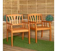 Kapalua Outdoor Wooden Garden Slatted Dining Chairs - Set of 2, Eucalyptus Grandis, Comfortable Ergonomic Backrest, Premium Oil Finish