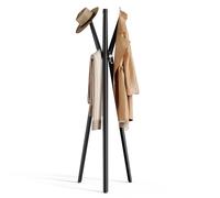 KAPANOU Freestanding Coat Rack with 6 Hooks, Entryway Hall Tree Metal Coat rack for Hat, Purse, Jacket, Umbrella and Accessories, Heavy Duty Aluminum Coat Rack for Bedroom, Office, Black