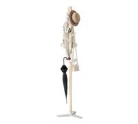 KAPANOU Wooden Coat Rack Free Standing Entryway Hall Tree, Rustic Coat Hanger Stand with Storage Tray 7 Hooks for Hat, Purse, Jacket, Umbrella and Accessories, Wood Brown/ White