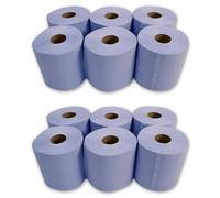 KAPCO 12 Value Blue Centrefeed Rolls | 2-Ply Embossed Paper Tissue Roll - 45m Length, 166mm Height - Super Absorbent Industrial Wipes | Ideal for Kitchen, Garage, Workshop & Hand Towel Use | Bulk Buy