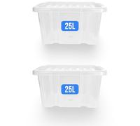 KAPCO 25l Storage Boxes with Lids, 2 Pack Clear Plastic Box Container for Clothes, Shoes, Office, Kitchen - Stackable Plastic Storage Boxes - Medium BPA Free Containers | Multipurpose Organiser Box