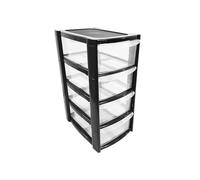 KAPCO 4 Tier Mini Tower Plastic Storage Drawers | Compact Desktop Organizer with Transparent Drawers for Office, Home, Kitchen, Makeup, Crafts | Stackable & Portable Mini Tower Cabinet 26 x 19 x 40 cm