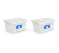 KAPCO Plastic Box Storage 2 x 7L Stackable Containers with Lids | BPA-Free Clear Small Storage Tubs for Clothes Shoes Toys Kitchen | Nestable Plastic Moving Boxes for Home Garage Office Use | 7 Litre