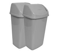 KAPCO Small Plastic Swing Top Bin (10L, Grey, 2 Pack) Durable Easy Clean Waste Recycling Dustbin for Home, Office, Kitchen & Bathroom | Refused Trash Box with Swing Lid | Under Counter Recycle Bin