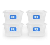 KAPCO Storage Solutions - 4 x 80L Extra-Large Plastic Storage Boxes with Lids | Big Stackable Long Tubs for Home Moving Boxes, Loft & Garage Declutter | Shatter-Resistant & BPA Free Chest | 80 Litre