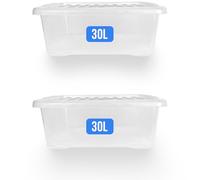 KAPCO Underbed Storage Boxes Set of 2 | 30L Clear Plastic Storage Containers with Clear Lids | Stackable, Durable, BPA-Free Plastic Box Organiser for Home, Office, Bedroom, Garage & Loft | 30 Litre