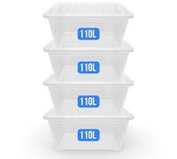 KAPCO XL Storage Boxes with Lids - 110L (4 Pack) Extra-Large Plastic Totes | Ideal for Home Moving Boxes, Loft Organisation & Toy Storage | Reinforced, Dustproof, & Stackable Containers | 110 Litre