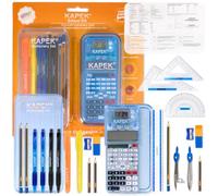KAPEK School Kit Bundle - Scientific Calculator, Complete Maths Set & Stationery Kit | 30 Piece Student Study Set with Compass, Protractor, Pens, Pencils & Highlighters