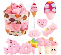 Kapetgo 12 Pack Luxury Dog Squeaky Toys for Puppy, Cute Small Plush Dog Toys with a Carrying Bag for Small Medium Dogs (Pink)