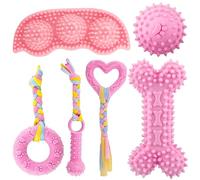 Kapetgo 6 Pack Puppy Chew Toys for Teething, Soft Rubber Bone Ball(Pink)