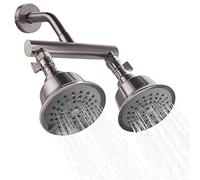 KAPHOME Double Shower Head with Shower Shut-Off Valves,2 Shower Head for Bathing,Dual Shower Head High Pressure 3 Function Sprayers,Brushed Nickel