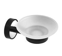 Kapitan Optimo Soap Dish Holder for Bathroom and Shower, Wall Mounted, Self Adhesive or Screw Mounting, Stainless Steel with Black ABS Plastic, Made in EU, 20 Years Warranty