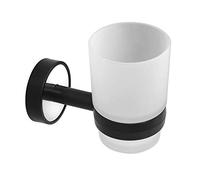 Kapitan Optimo Toothbrush Holder Wall Mounted, Self Adhesive or Screw Mounting, Stainless Steel with black ABS Plastic, Frosted Glass Tumbler, Made in EU, 20 Years Warranty