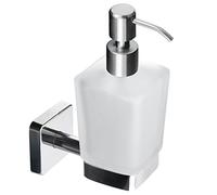 Kapitan Quattro Liquid Soap Dispenser and Holder, Square Style, Frosted Glass, Wall Mounted, Stainless Steel AISI 304 18/10, Polished Finish, Made in EU, 20 Years Warranty