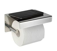 Kapitan Toilet Paper Holder with Shelf - Luxury Roll Holder, 13 cm Shelf for Smartphone & Decoration - Self-Adhesive (No Drilling) or for Screwing, Polished Stainless Steel