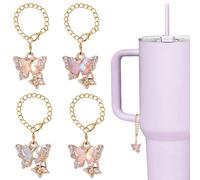 kapitomanio 4Pcs Butterfly Stanley Cup Accessories Cute Stanley Cup Charms Butterfly Water Bottle Charms Accessories Glitter Handle Charms for Stanley Tumblers (Pink)