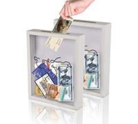 Kapix 2 Pack Adventure Archive Box, 8x10 Shadow Box with Slot, Travel Memory Box Display Case for Keepsakes Ticket Storage (White)