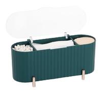 Kapmore Bathroom Vanity Organizer - Countertop Q-Tip Holder Dispenser, 3-Slot Cotton Pad Storage Box with Clear Lid, Cosmetic Organizer for Dressing Table, Makeup Cabinet