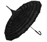 Kapmore Chic Black Pagoda Parasol with Lace Flowers - Ladies Sunproof Long Handle Umbrella
