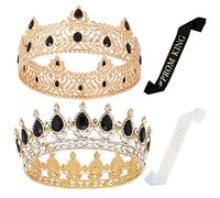 Kapmore Prom King and Queen Crown Set with Sashes - 6pcs Baroque Crystal Crowns and Sashes for Men and Women Headband - Perfect for Bridal Wedding, Prom, and Birthday Celebrations