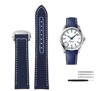 KAPPDE High Density Nylon leather strap For Omega New Seamaster 300 Super Master AT150 Fabric Leather AQUA TERRA men's strap 19mm 20mm(Blue White Silver,19mm)
