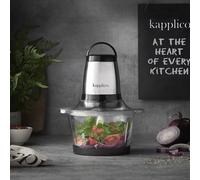 Kapplico Chrome Mini Chopper Mini Food Processor 4 Bi-Level Blades - Energy Saver 250W Dual Speed - 2.0L Food Capacity Glass Bowl