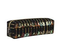 KAPPTYY Art Guitar Pattern Printing School Leather Pencil Case with Zipper,Cute Pen Pouch for Boys Girls,Back to School' Supplies