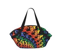KAPPTYY Bear Dancing Tie Dye Printed Outdoor Picnic Mat and Handbag, Portable Round 37in Foldable for Park Lawn Family Day